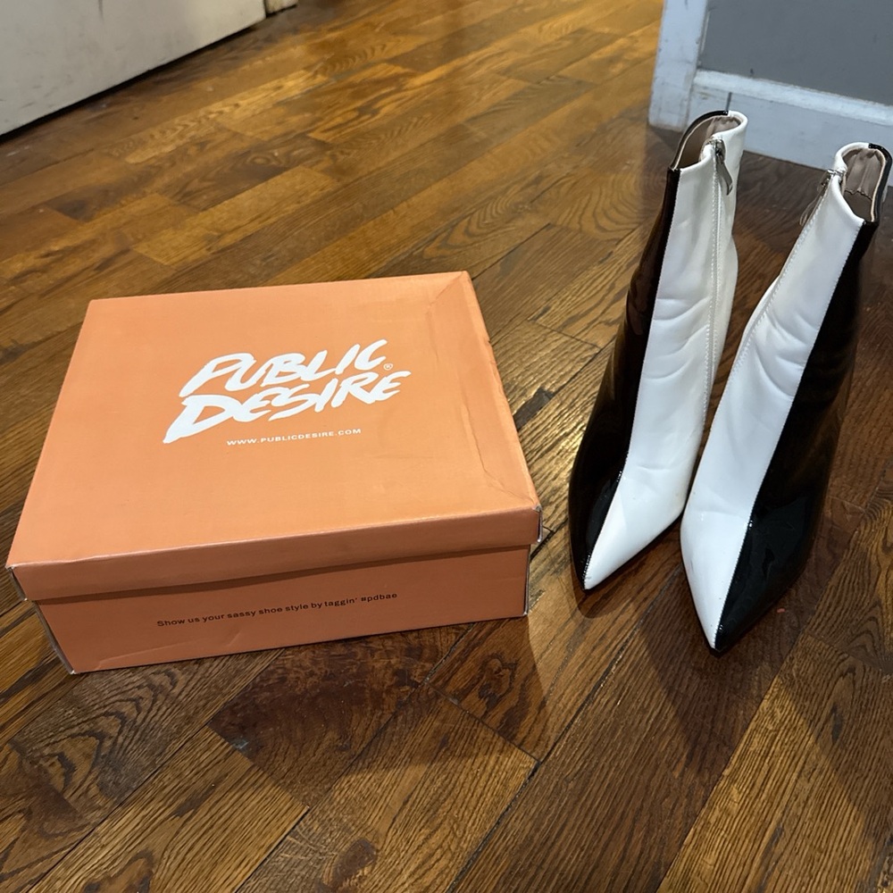 Public Desire Black and White Ankle Boots